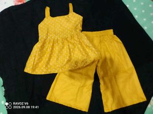 Yellow Polka Dot Kurta Set with Palazzo