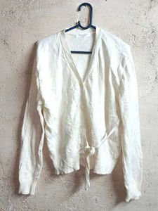 Cream V-Neck Button-Up Cardigan Sweater