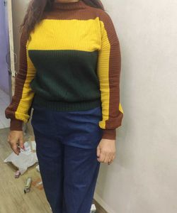 Color Block Ribbed Knit Top - M/L