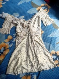 Cream polka dot puff sleeve dress