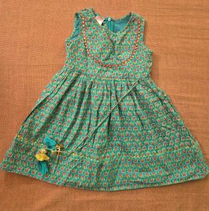 Girls' Teal Floral Print Dress