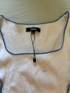 White Tank Top with Blue Trim