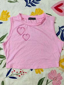 Pink Heart Cut-Out Crop Tank Top