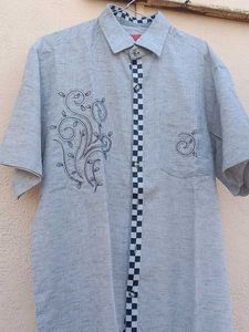Stylish Men's Grey Embroidered Shirt