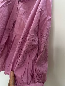 Chic Pink Embroidered Button-Up Shirt