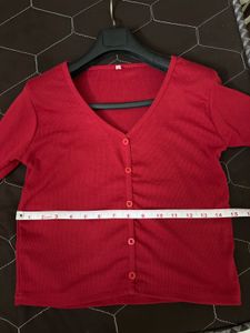 Cute Red Button-Up Cardigan Top