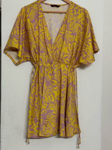 V-Neck Tropical Print Mini Dress