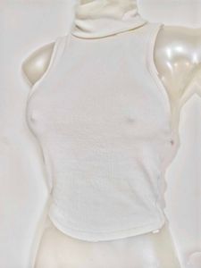 Sleeveless White Turtleneck Crop Top