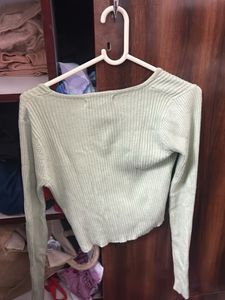 Sage Green Knit Button-Up Top