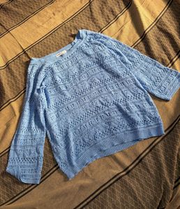 Light Blue Crochet Knit Sweater