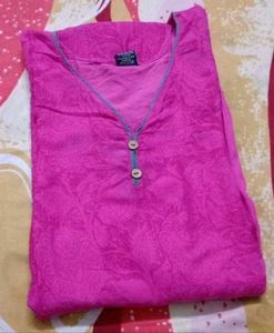 Fuchsia Kurta with Checkered Pocket Detail