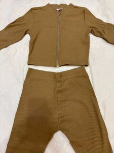 Brown Ribbed Knit Co-ord Set