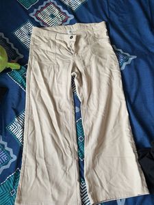 Beige Wide Leg Trousers