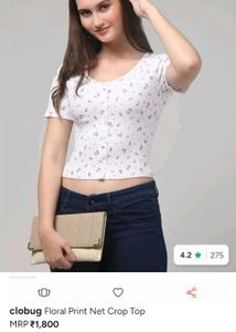 White Floral Print Crop Top