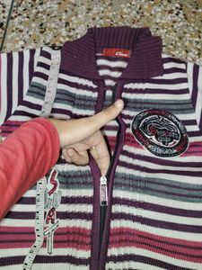 Striped Knit Zip-Up Sweater