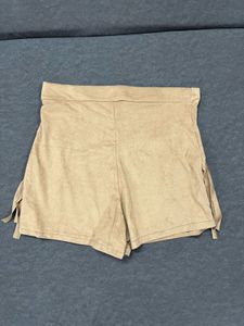 Tan Fringed Suede Shorts
