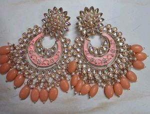 Elegant Pearl and Peach Jhumka Earrings