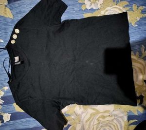 H&M Black T-Shirt with Gold Buttons