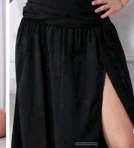 shein drawstring tie-up slit skirt with