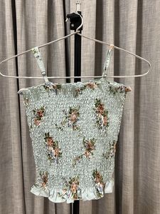 Light Blue Smocked Floral Crop Top