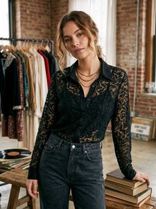 Elegant Sheer Black Floral Blouse