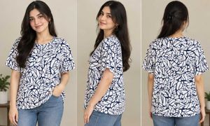 White & Blue Leaf Print Shirt