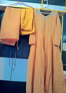 mustard orange Anarkali Suit Set