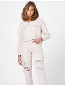 ONLY Cream Denim Cropped Jacket