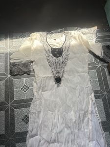 White Kurta Set with Black Embroidery