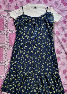 Floral Print Strappy A Line Dress With T-shirt