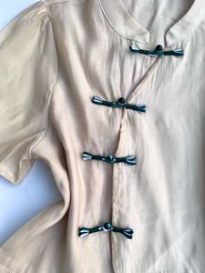 Boho Chic Beige Mandarin Collar Blouse