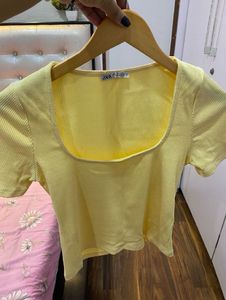 Zara Yellow Square Neck Top