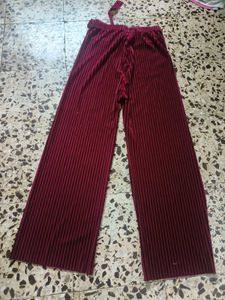 Burgundy Velvet Striped Palazzo Pants