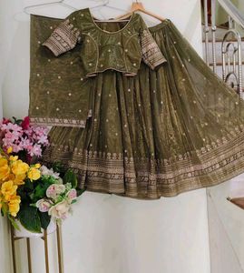 Olive Green Embroidered Lehenga Set