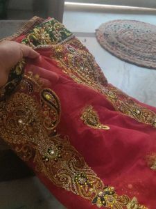 Embellished Red Saree with Gold Embroidery