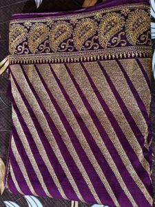 Elegant Purple Saree with Gold Stripes