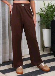 Brown Wide Leg Track Pants