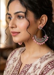 Boho Pink Beaded Hoop Earrings