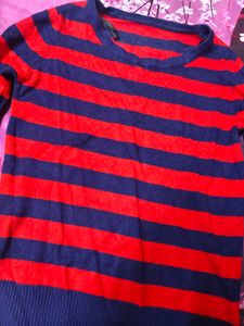 Red and Navy Striped Sweater