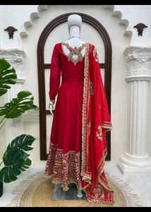 TitlesRoyal Red Designer Anarkali Suit Set with He