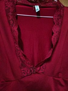Chic Burgundy Lace Trimmed Top