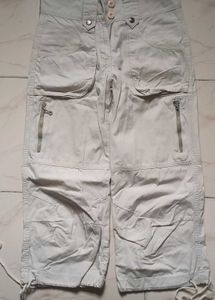 Beige Cargo Capri Pants