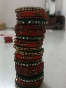 Stunning Orange &amp; Green Silk Thread Bangles