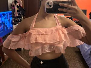 Ruffle Cold Shoulder Halter Top