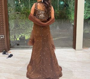 Elegant Brown Embellished Lehenga Set