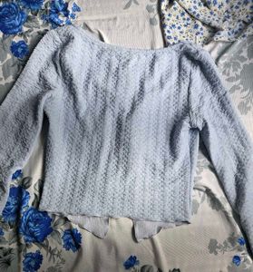 Light Blue Lace-Up Textured Top