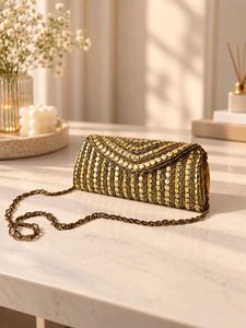 Sparkling Gold Beaded Clutch Bag