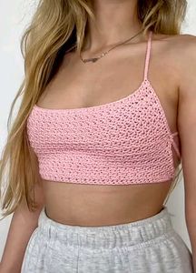 Pink Crochet beach Crop Top