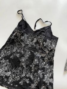 Black Floral Embroidered Spaghetti Strap Top