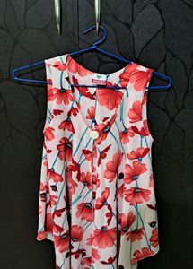 Beautiful Asymmetric Floral White Chiffon Top